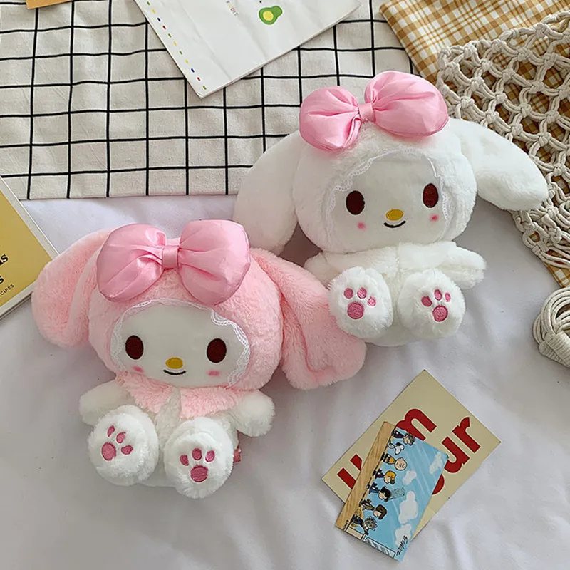 

Sanrio Plush Backpack 25Cm Mymelody Cartoon My Melody White Pink Kawaii Soft Plush Travel Bag Girl Birthday Present Kuromi