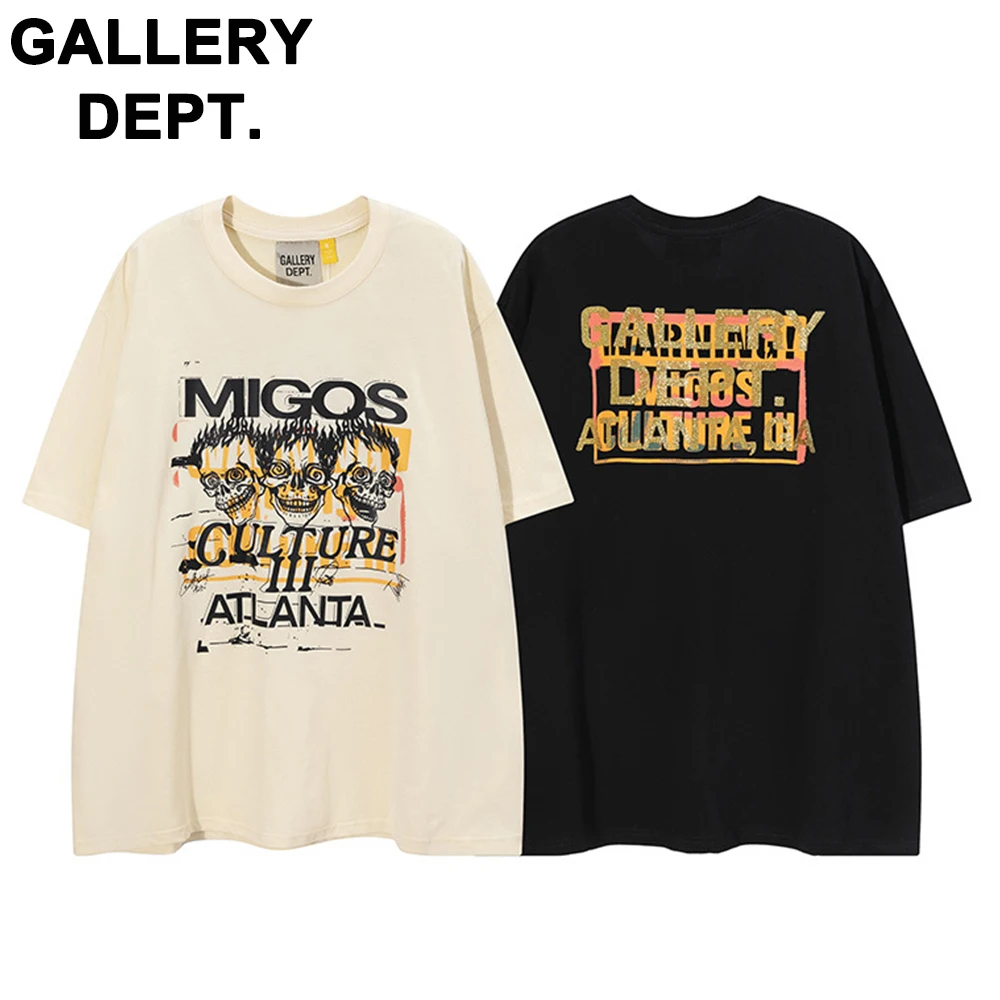 

2023 Новая модная футболка GALLERY DEPT, Мужская футболка с графическим принтом в стиле хип-хоп, уличная Готическая хлопковая футболка, короткая футболка для спортзала, спортивная одежда с круглым вырезом