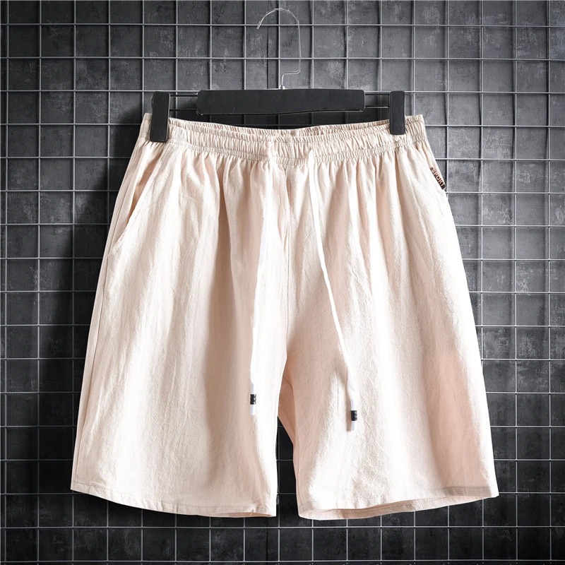 

Fashion New Men's Shorts Elastic Waist with Drawstring Sportwear Plain Color Cotton Linen Casual Short Pants Summer Clothing