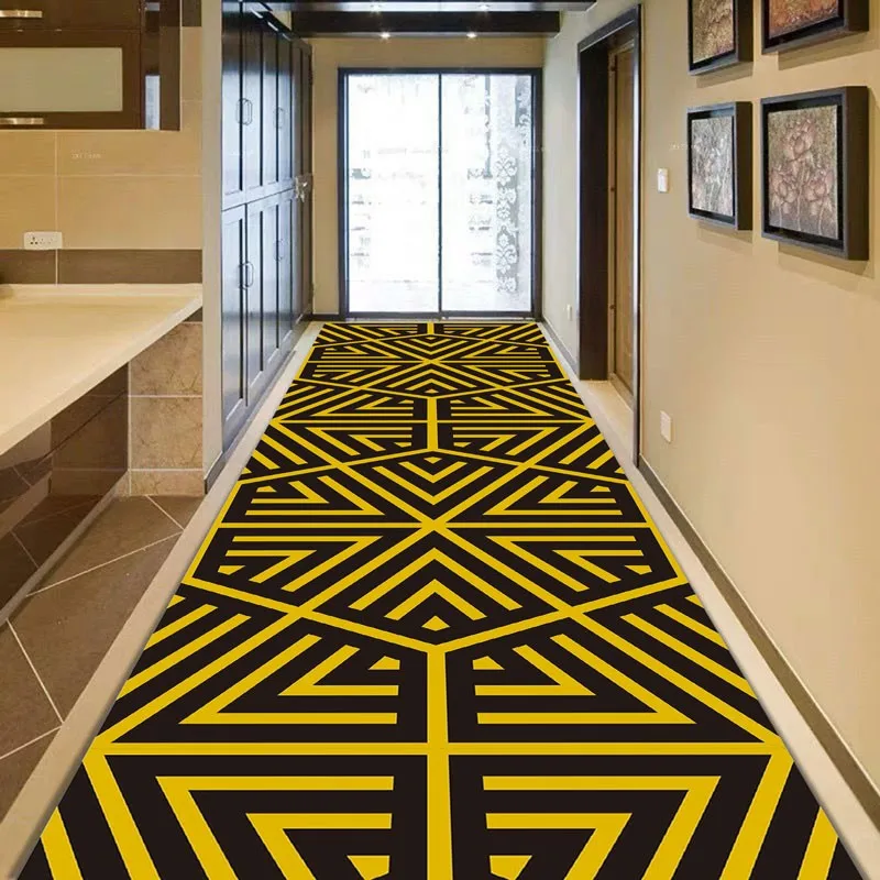 

Reese Lobby Carpet Rugs Stairway Hallway Decor Corridor Aisle Floor Runner Abstract Golden Polyline Geometry Lint-free Anti Slip