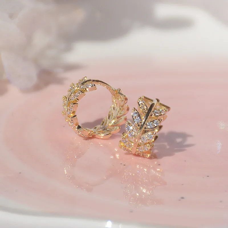 

Изысканные милые маленькие серьги-кольца из пшеницы с настоящим золотым покрытием, 14 к, корейская бижутерия, элегантные женские повседневн...