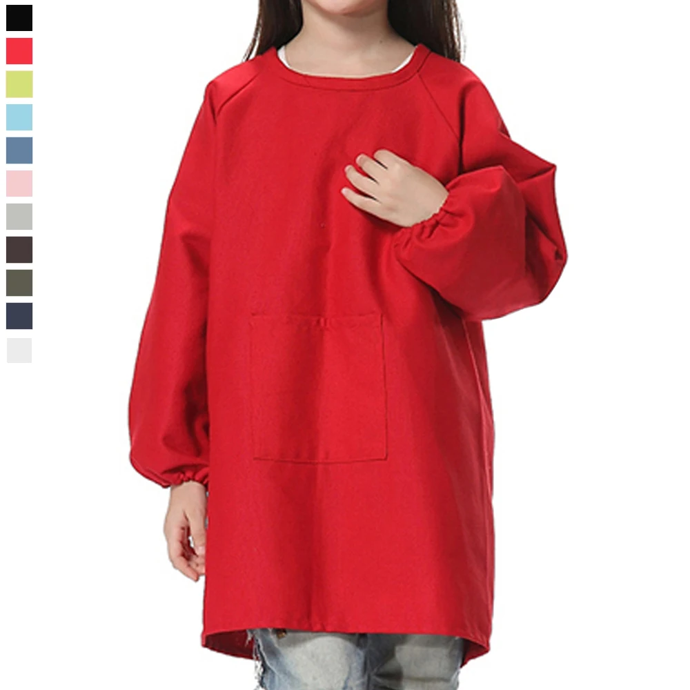 

Kids Apron Cotton Canvas Long-Sleeve Artist Smock Baking Kicthen Unifrom Waterproof Smock with Front Pocket For Boys and Girls