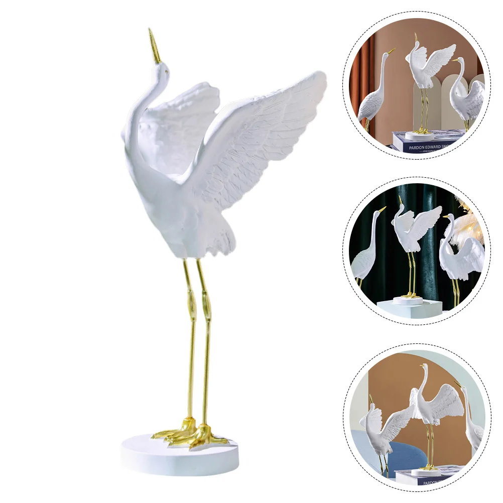 

Crane Sculptures Standing Lawn Heron Sculpture Figurine Miniature Bird Ornament Resin Decor Art Flying Cake Animal Patio Bonsai