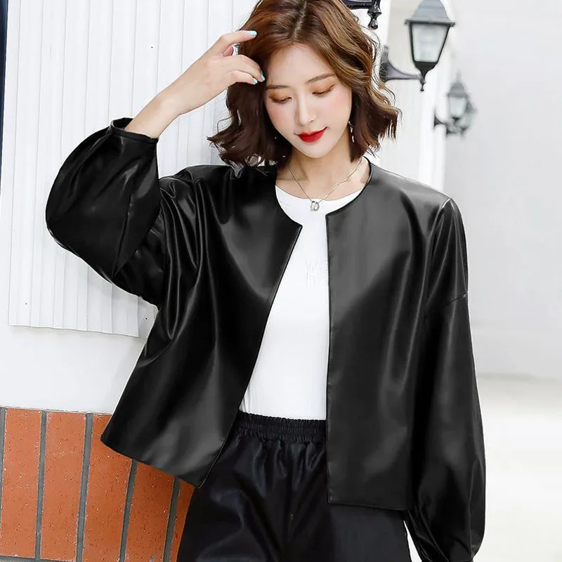 1pcs Women's Short PU Leather Suit Jackets 2022 Autumn New Fashion Faux Fur Cardigan Ladies Skinny Simplicity Locomotive Coats