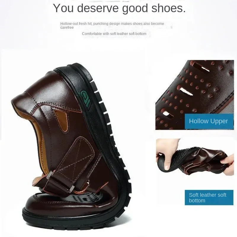 Мужские кожаные сандалии дышащая повседневная обувь для вождения на мягкой