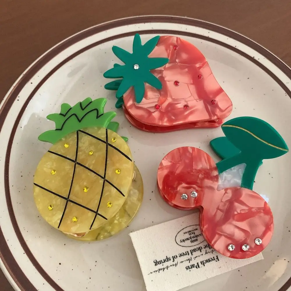 Заколка для волос в виде ананаса с фруктами и кристаллами