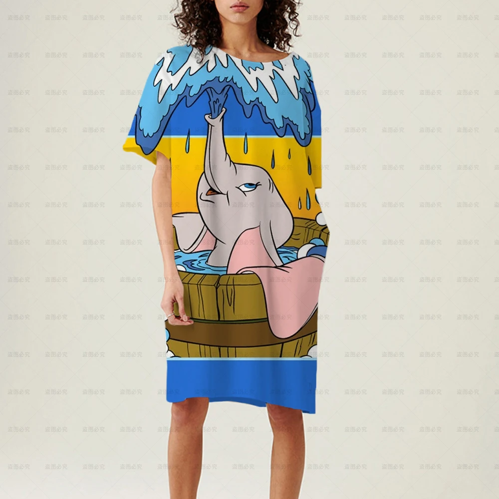 

Disney Dumbo 3D Print Bandana Dresses Fashion Casual Mid-length Dress Women Clothing Top Party Night Club O-Neck Loose Dress Y2K