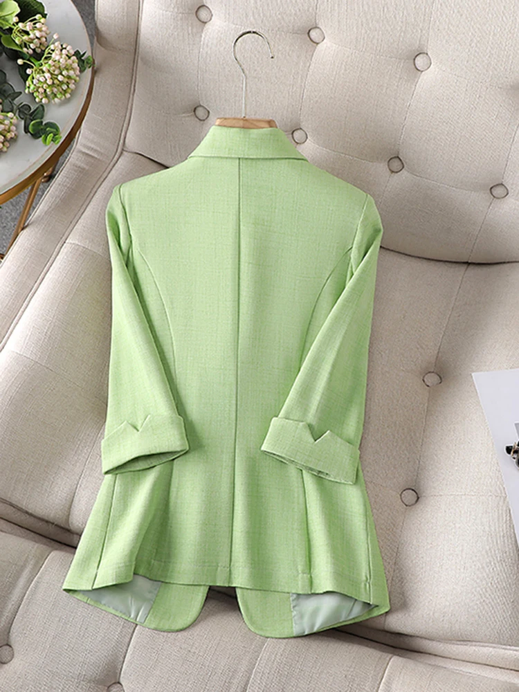 Elegant Office Lady Blazer for Women Spring Summer Three Quarter Sleeves Jacket Coat Single Button Plus Size Outerwear Tops