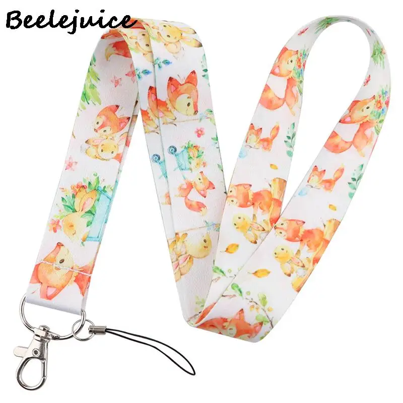 

24pcs Cartoon cute little fox Lanyard Credit Card ID Holder Bag Student Women Travel Card Cover Badge Car Keychain Decorations