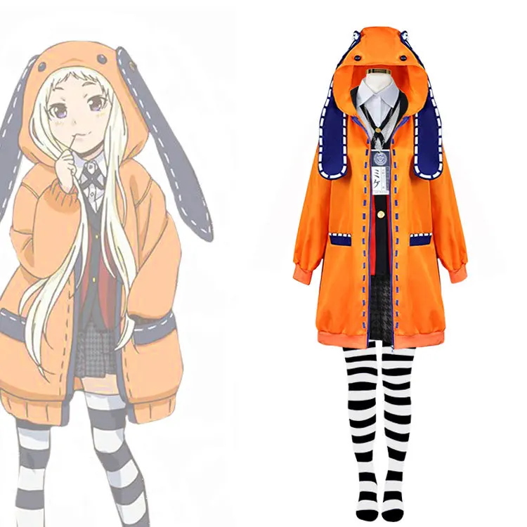 

Anime Kakegurui Cosplay Rune Yomozuki Cosplay Costume For Girls Women Runa Orange Hoodie Zip Jacket Coat Wig Socks Full Set