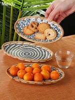 vintage rattan fruit plate home living room coffee table home new ceramic dim sum plate creative snack plate