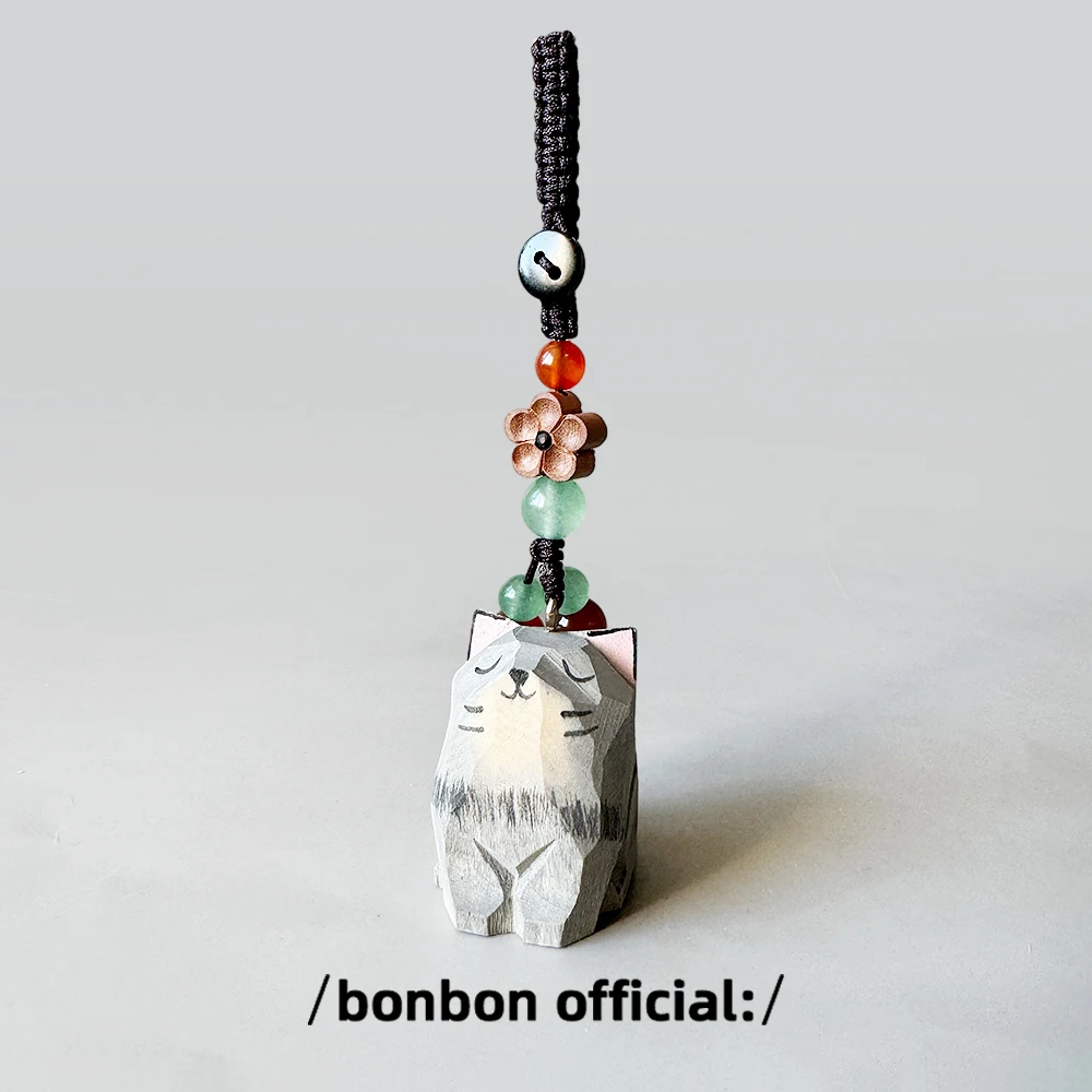 Ручная работа резьба по дереву кот оригинальный дизайн тканый брелок с синим