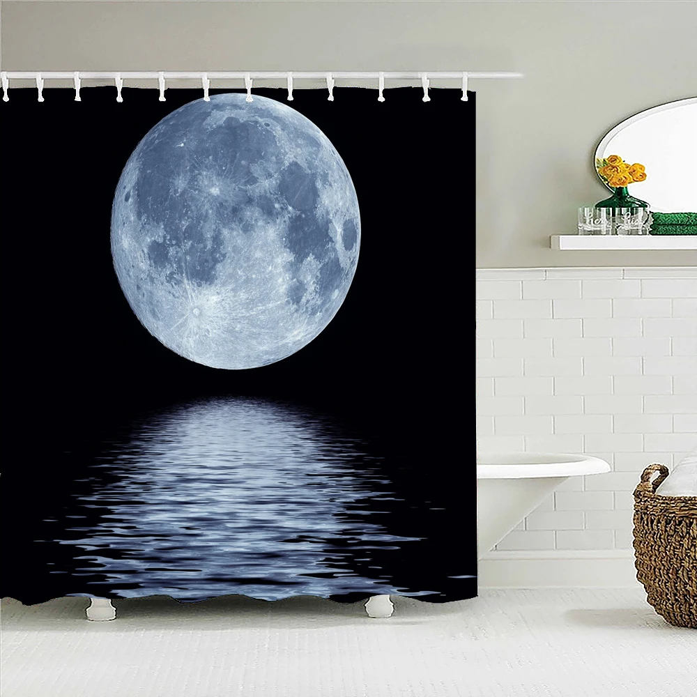 

Водонепроницаемая шторка для душа, 3D занавеска в виде Луны, земли, пейзажа, ночного вида, из полиэстера, занавеска для ванной, украшение для дома, аксессуары для ванной комнаты