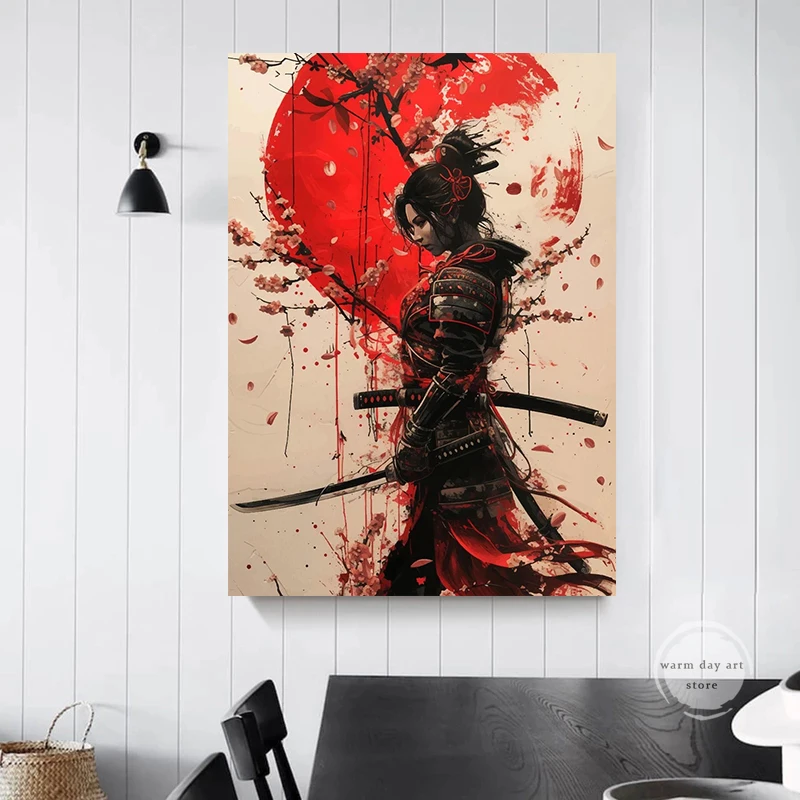 Японский гейш Самурай кои рыба дракон Бушидо Katana картина настенная печать для