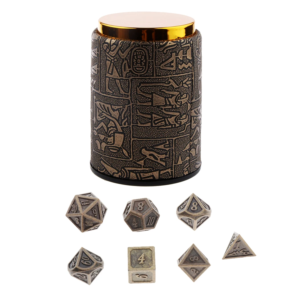

7 Pieces DND Dice Set with Dice Cup - Metal Polyhedral Dice Sets for RPG Gaming (14mm)