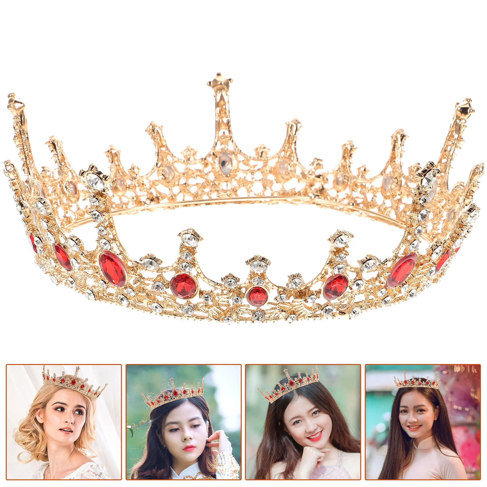 

Rhinestone Bridal Crown Crown and Tiaras Jeweled Baroque Tiara Headband for Wedding Prom Party ( Red )