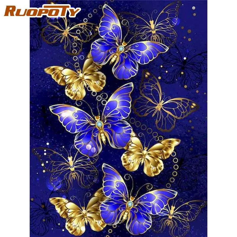 

RUOPOTY Frameless Painting By Number Butterfly Drawing On Canvas HandPainted Painting Art Gift DIY Pictures By Number Animals Ki