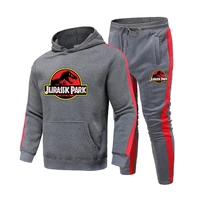 2022 autumn and winter new jurassk papk printed comfortable casual hooded sweater and sweatpants two piece suit for men