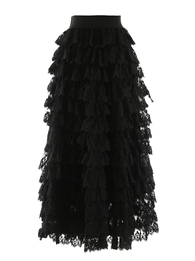 

High Waist Party Skirt For Women Designer Solid Spliced Cake Gauze Skirts Fashion Female Clothing 2023 New H286