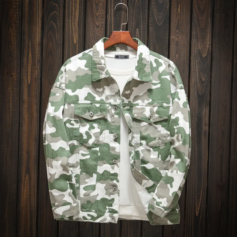 

2023 Men's Autumn Camouflage Green Casual Jacket Military Fans Loose Personality Denim Jacket