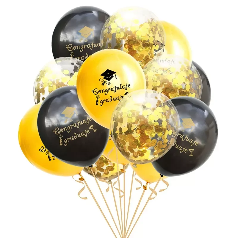 

Hot 1Set Gold Black Graduation Balloons Latex Confetti Balloon Graduation Party Decorations 2022 Congratulation Ceremony Supplie