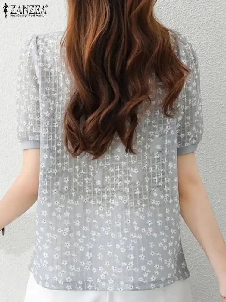 Женская летняя блузка с коротким рукавом и цветочным принтом