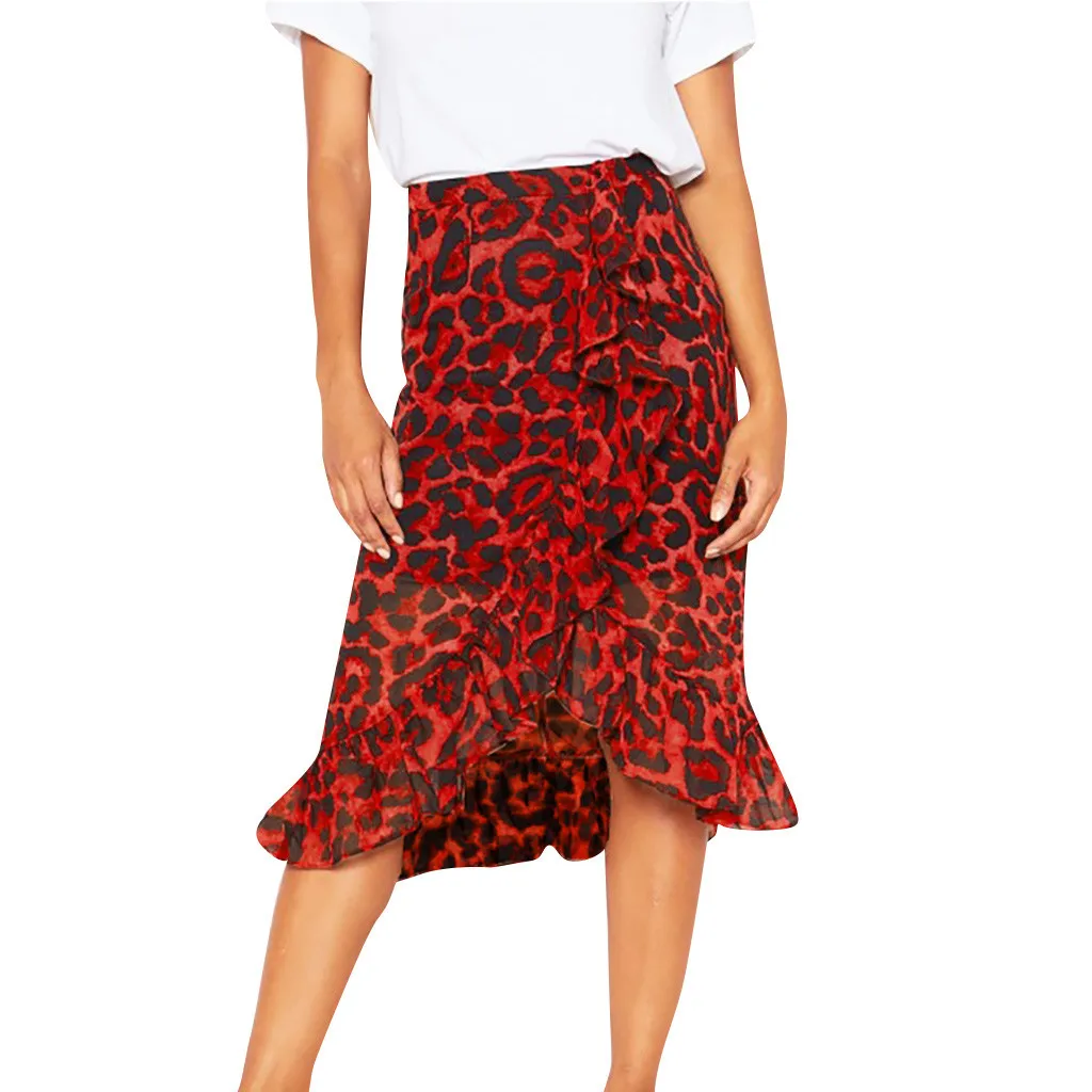 

Casual Women's Vintage Skirt Long Leopard Print High Waist Pleated Skirt Women's leather skirt