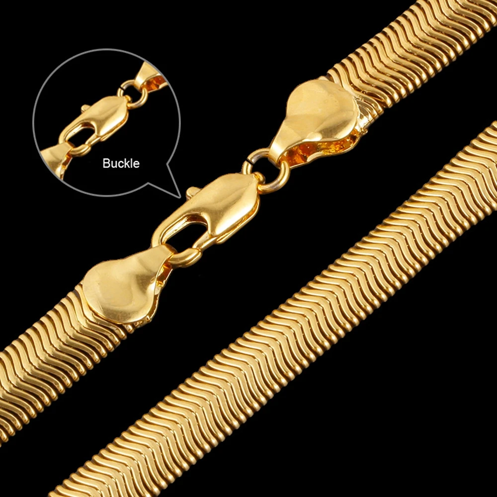 

Flat Plain Men Necklace Bone Chain 18k Yellow Gold Filled Soft Clavicle Choker Jewelry Men Vintage Accessories 24 Inches Long