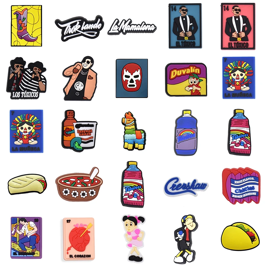 WholeSale 100 Pcs Mexican Inspired  Croc Shoe Charms Latino Hispanic Decoration Charms for Girls Boys Men Women Clog Accessories