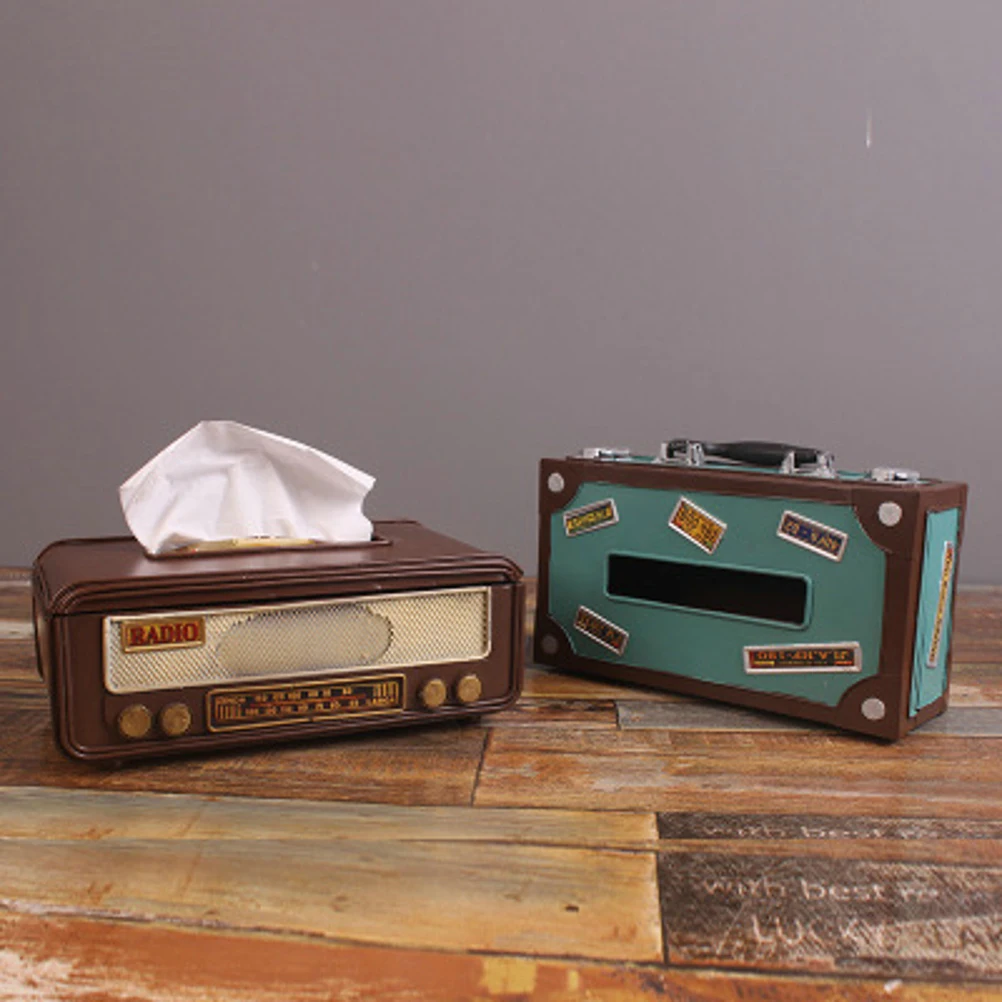 Vintage Tissue Storage Box Retro Radio Shape Tissue Box Napkin Container Paper Towel Holder For Home Bar Office Decoration