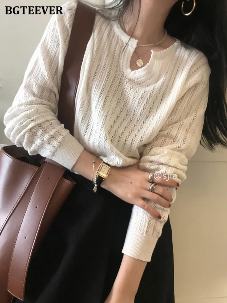 

Женский трикотажный свитер BGTEEVER, Свободный пуловер с круглым вырезом и длинным рукавом, весна 2022