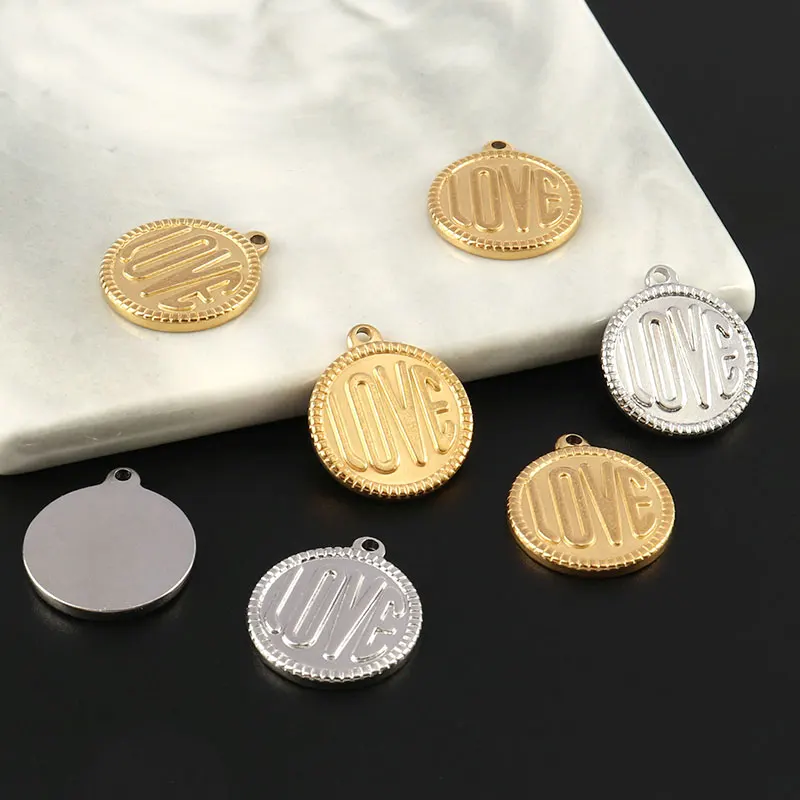 

5PCS Stainless Steel Charm Jewelry Making Gold Round Coin Charms Pendant for Bracelet Making DIY Necklace Jewelry Accessories