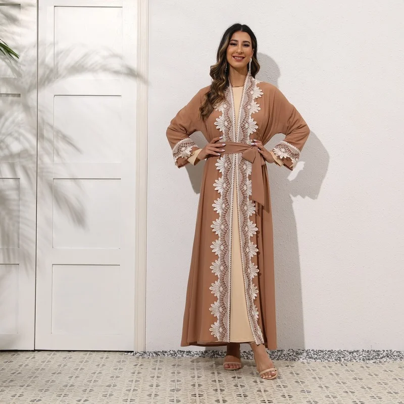 Robe Femme Musulmane 2022 New Muslim Embroidery Lace Arab Middle East Elegant Two-piece Set Abayas for Women Muslimischen Sets