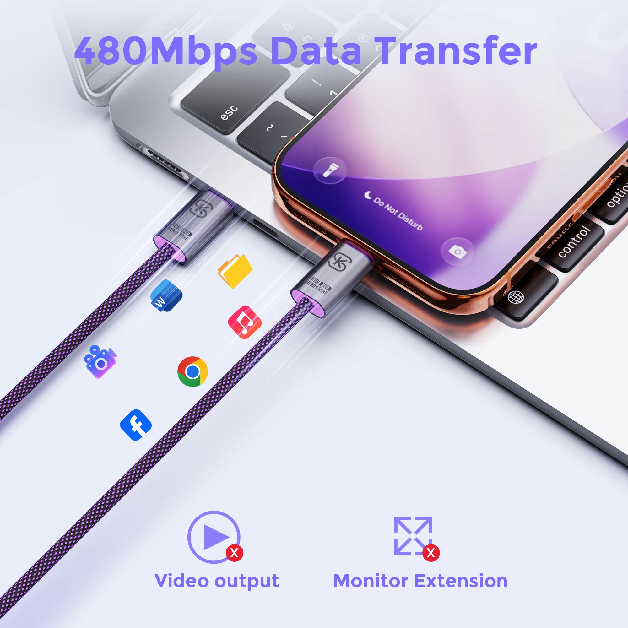 Фото Кабель для быстрой зарядки 240 Вт, передача данных 480 Мбит/с, USB-C на USB-C, зарядный шнур Type-C для iPhone 17, Samsung S25, ноутбуков, путешествий №3