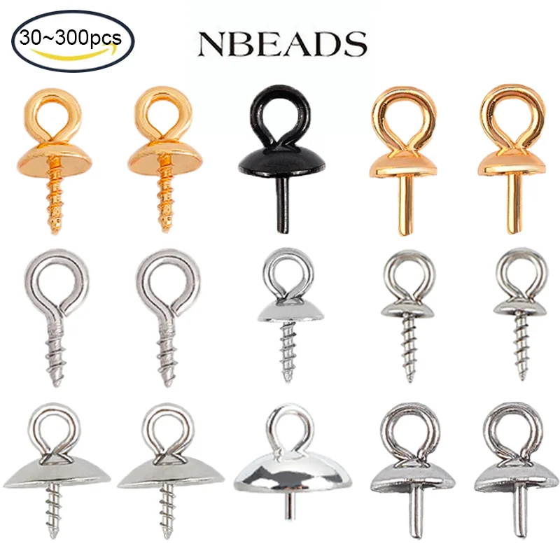 

30-300 PCS Stainless Steel Cup Pearl Peg Golden Screw Eye Pins Clasps Hooks 0.8-2mm Pin Connectors Vacuum Plating