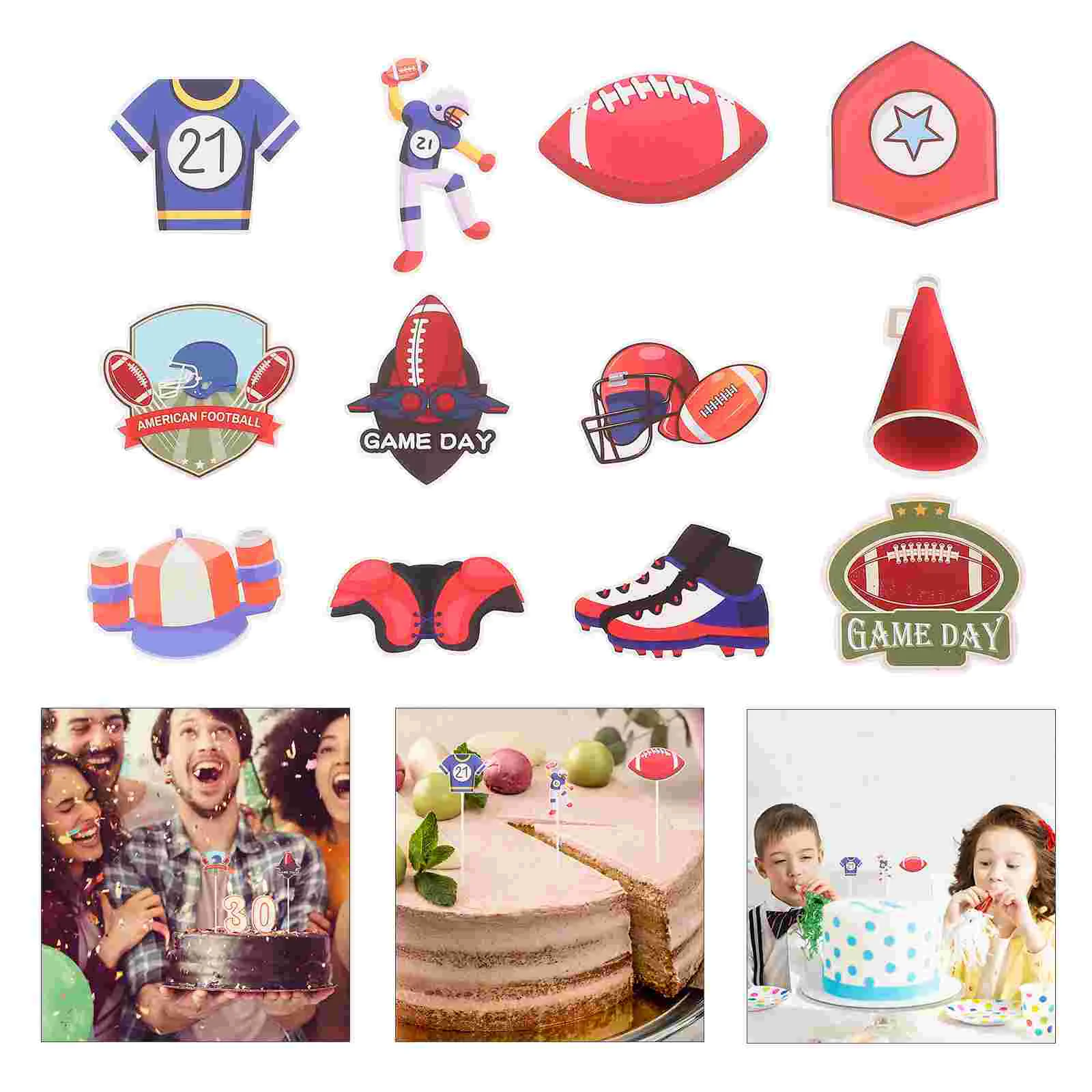 

24pcs Rugby Toppers Paper Cupcake Picks Rugby Ball Themed Cupcake Picks