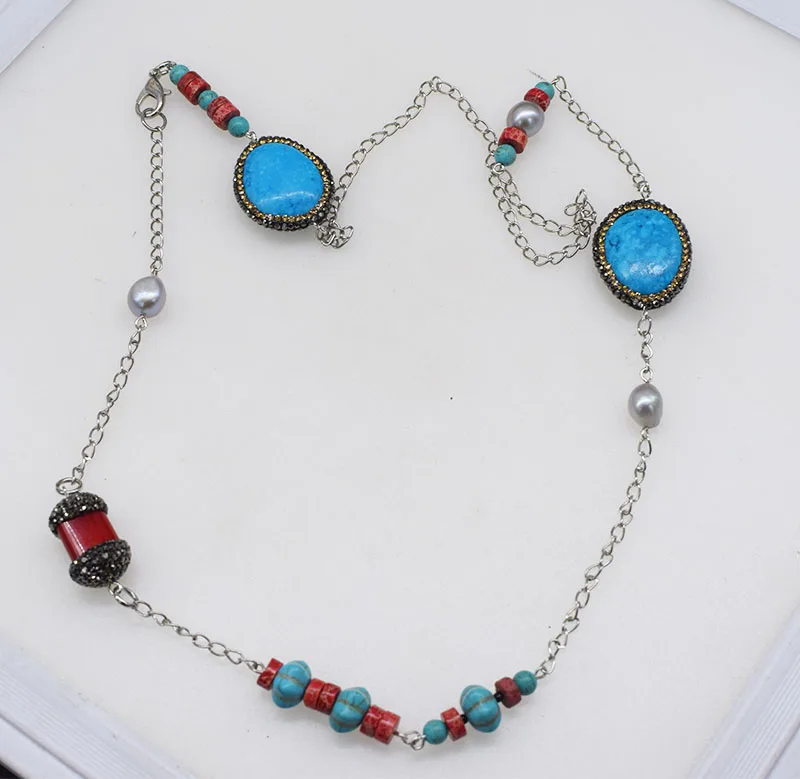 Серый жемчуг в стиле барокко, красный коралл, zrcon, столб, howlite turqouise, красная яшма, фотоэлемент 80 см