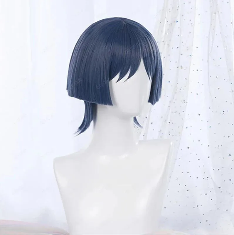 Парики для косплея Game Impact Scaramouche 30 см термостойкие синтетические волосы синего