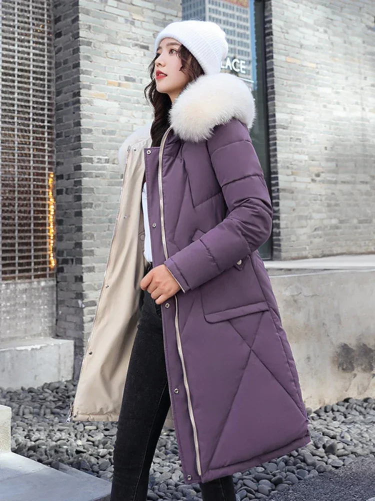 Зимняя модная длинная парка с капюшоном и подкладкой теплый пуховик из хлопка