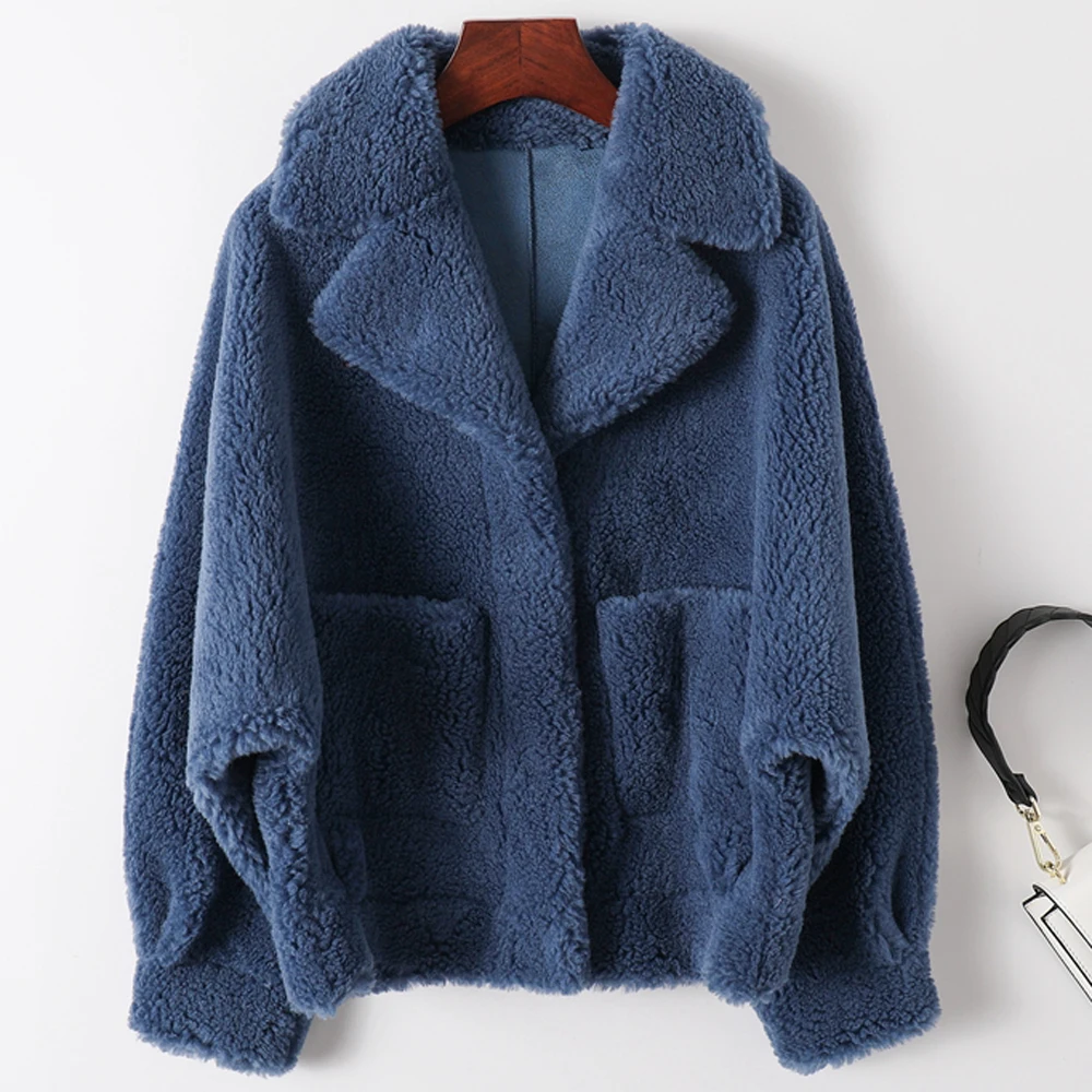 Fashion Winter Warm Sheep Shearling Short Coat Women Fur Lamb Wool Jacket Woman Streetwear European and American Style