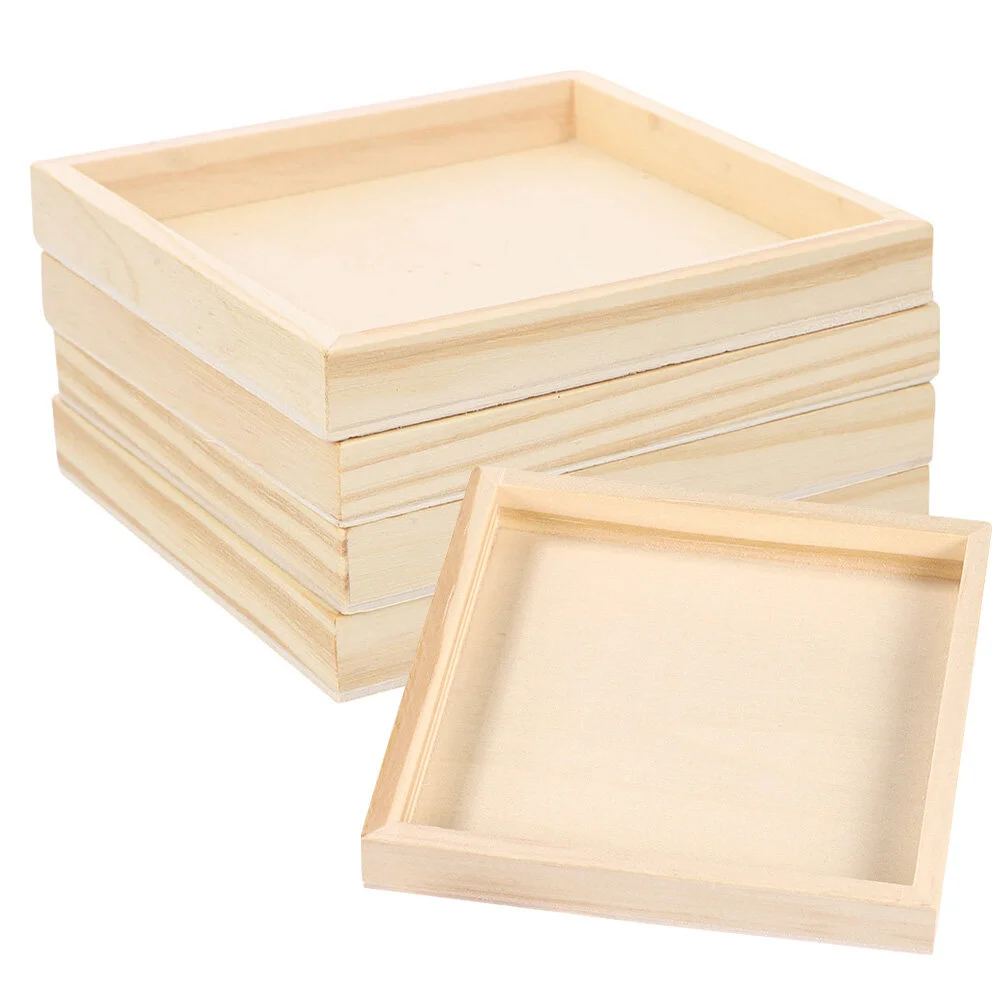 

5 Pcs Wooden Pallet Snack Tray Toy Square Holder Blocks Storage Trays Unfinished Serving Puzzle Toys Sundries