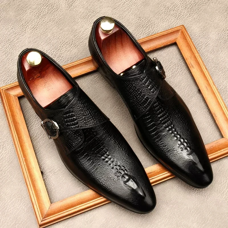 

Hasp Men Oxford Dress Shoes Genuine Leather Suit Slip On Luxury Loafers Wedding Pointed Toe Italian Office Formal Casual Shoes
