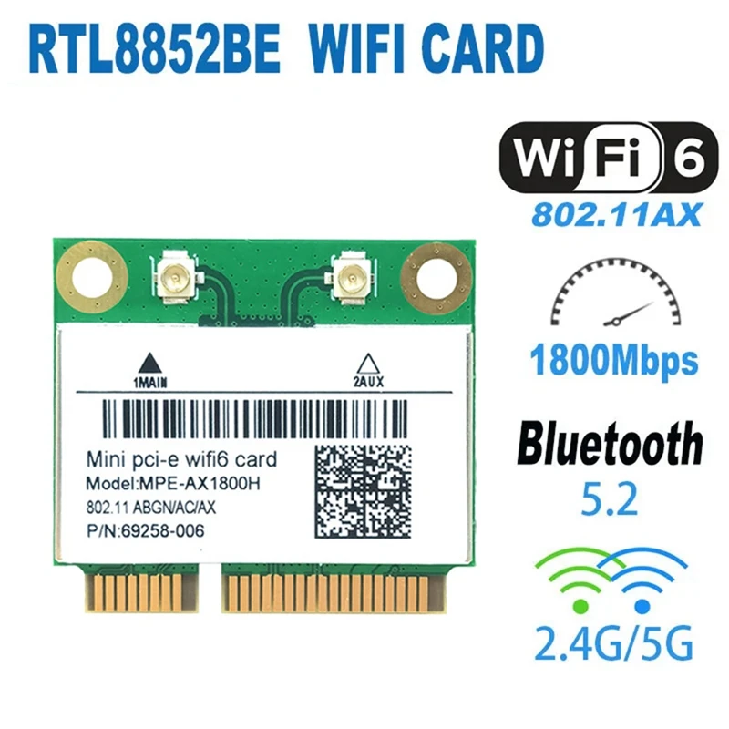 RTL8852BE WIFI6 карта AX1800M Wifi Bluetooth5.2 2 4 ГГц/5 ГГц двухдиапазонный Wi-Fi адаптер 802.11Ax для