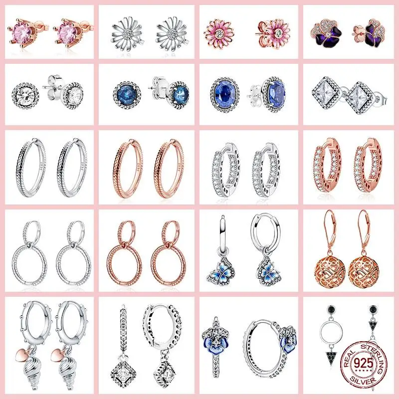 

Top Sale Pendientes Brand plata de ley 925 Original Sparkling Moments Charm Hoop Earrings For Woman Fit Pandoras Earrings ewelry
