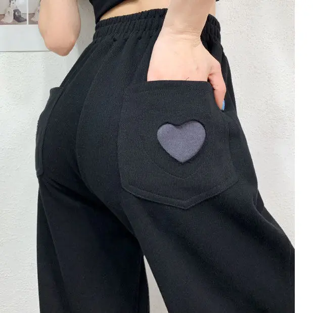 

Хлопковые спортивные брюки с завышенной талией, модные женские брюки в Корейском стиле, серые свободные удобные спортивные брюки с эластичным поясом