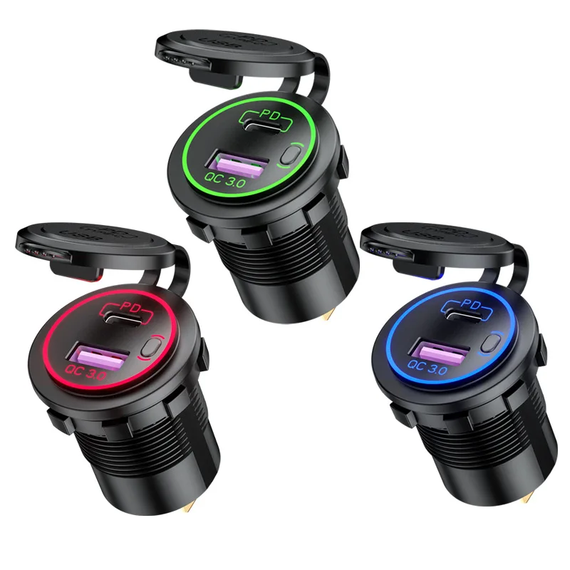 

PD Type C/QC 3.0 USB Car Charger with Switch Socket Power Outlet Adapter Waterproof For 12V 24V Car Truck Boat Motorcycle