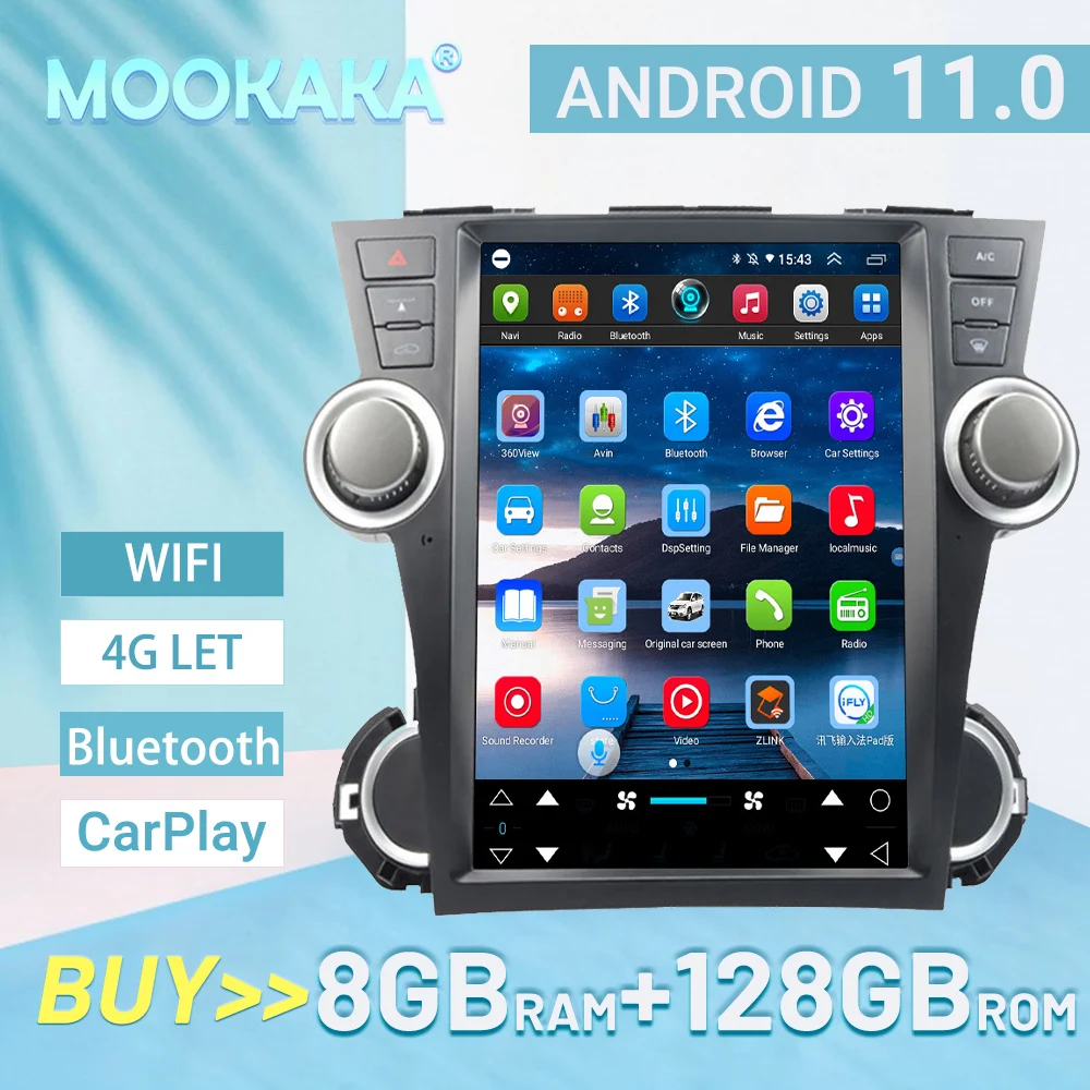 

For Toyota Highlander Kluger 2009-2013 Android 11 CARPLAY Tesla Car Stereo Head Unit GPS Navigation With Carplay JBL DSP WIFI