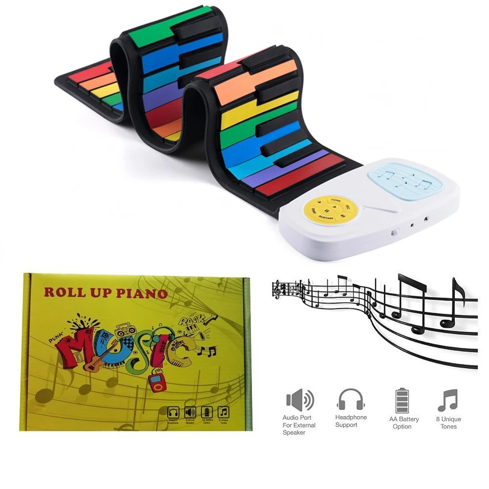 

49 Keys Foldable Roll Up Electronic Piano With 6 Demo Songs 8 Timbres Recording Function Soft Keyboard Musical Gifts For Kids