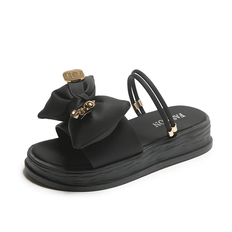 

Женские сандалии в сказочном стиле, повседневные уличные сандалии в римском стиле на толстой плоской подошве с бантом, лето 2023