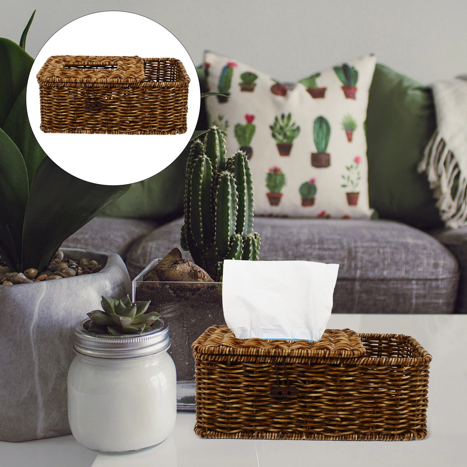 

Tissue Box Storage Living Room Hand-woven Household Case Boho Decor Dispenser Napkin Holder Plastic Weaving Storage boxes
